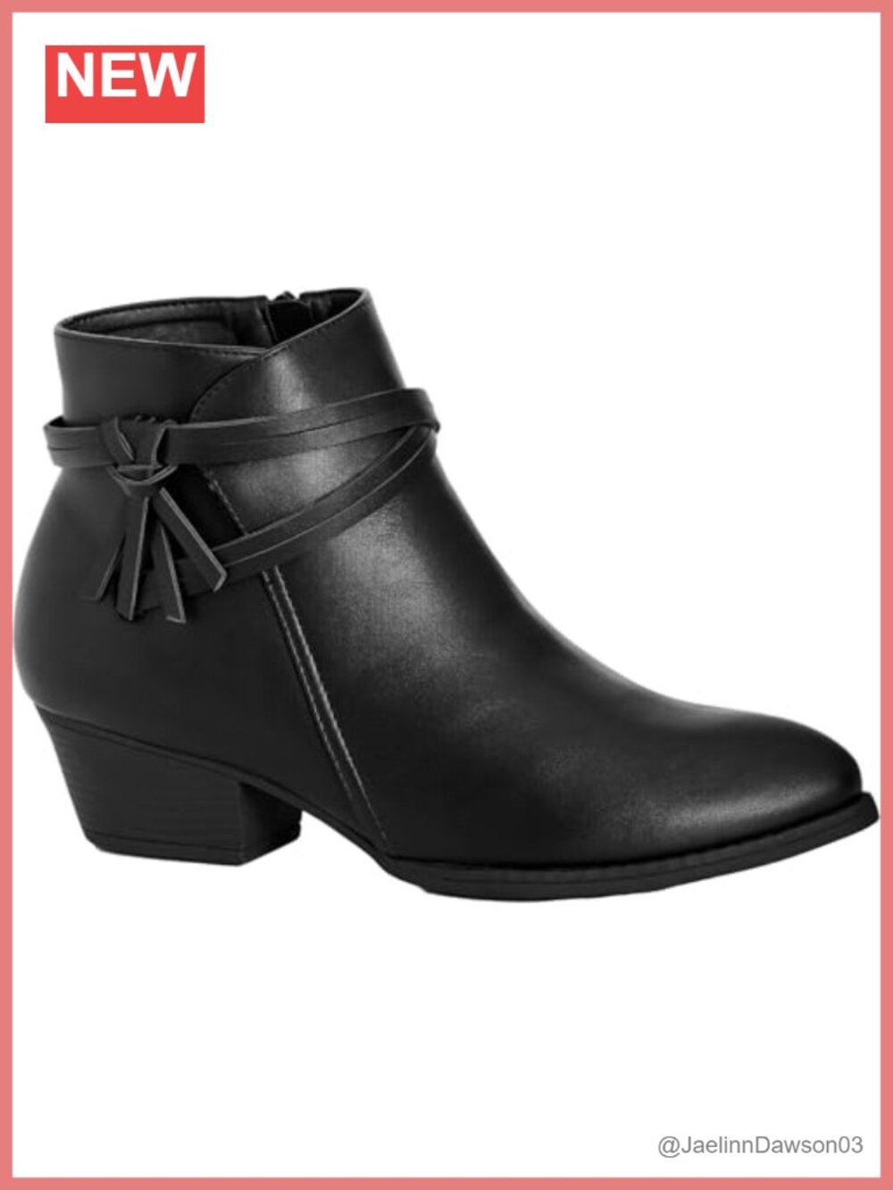 Faux Leather Wide Fit Ankle Boot Low Block Heel Zip Closure